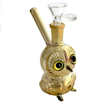 Load image into Gallery viewer, 5.5" Owl Design Electroplate Glass Bong – Compact & Stemless